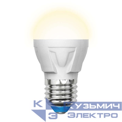Лампа светодиодная LED-G45 7W/WW/E27/FR PLP01WH Яркая 7Вт шар матовая 3000К тепл. бел. E27 (упак. картон) Uniel UL-00002420