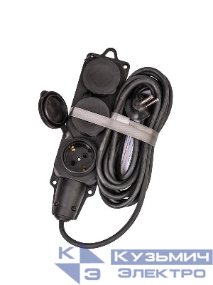 Удлинитель на каучуковой колодке 3х5м 16А IP44 250В 4кВт каучук КГ 3х2.5 черн. УХз16 Россия КОСМОС YKsm5m-3g(16A)KG-B