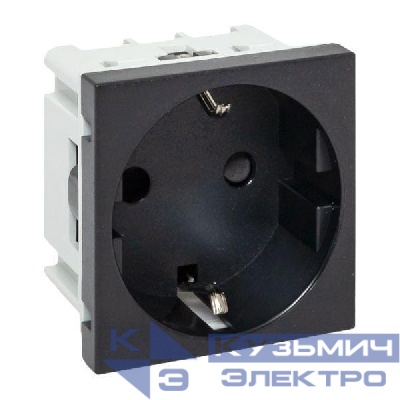 Розетка 45х45 с зазем. с защ. шторками 90град. черн. матов. EKF E2MR16-028-30