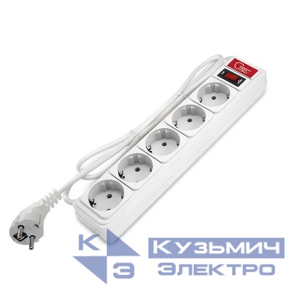 Удлинитель с сетевым фильтром 5х1.8м 10А IP21 ПВС 3х0.75 бел. Союз 1340