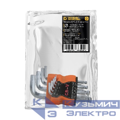 Diamond Industrial Набор ключей шестигранных HEX 1,5-10 мм 9 пр. CrV в держателе Diamond Industrial 0