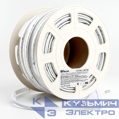 Лента светодиодная LS710 120SMD(2835)/м 10Вт/м 220В 4000К IP65 с 1 сетевым шнуром 2 заглушками 2 коннекторами в комплекте (уп.25м) FERON 48765
