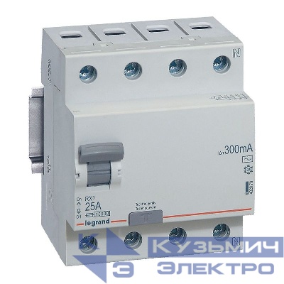 Выключатель дифференциального тока (УЗО) 4п 25А 300мА тип AC RX3 ИЭК Leg 402070