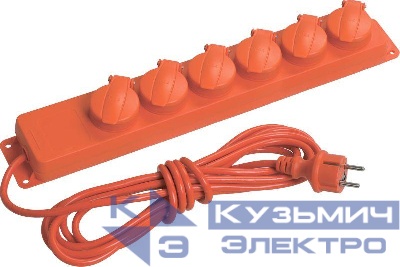 Удлинитель 6х5м 16А IP44 У06В 2P+PE 250В 3х1 с защ. крышкой IEK WYP10-16-06-05-44-N