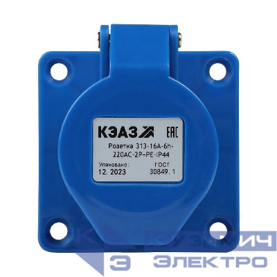 Розетка фланцевая 313 16А 220AC 2P+PE 6ч IP44 КЭАЗ 229455