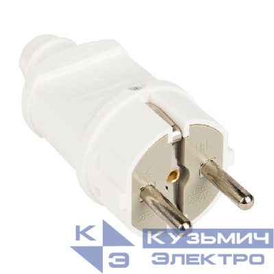 Вилка прямая 16А 250В с заземл. бел. EKF AVP16-10