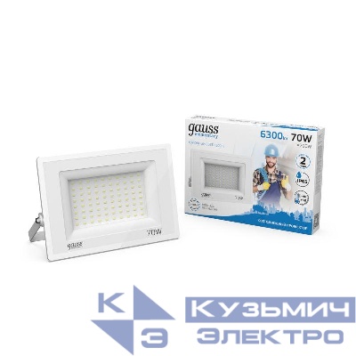 Прожектор светодиодный Elementary 70Вт 6500К IP65 6300лм 175-265В ДО бел. GAUSS 613120370