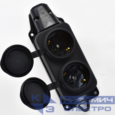 Колодка 2-м 16А IP44 2P+PE 220-240В с защ. крышками каучук LEZARD 106-0400-0110/110
