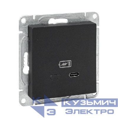 Розетка СП Эпика USB-С быстрая механизм черн. EKF UP1-SOB-USBCF