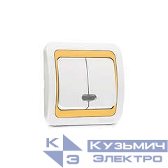 Выключатель 2-кл. СП Mimoza 10А IP20 с подсветкой бел./зол. Makel 12223