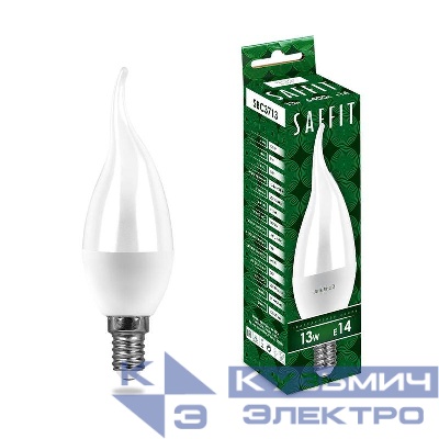 Лампа светодиодная SBC3713 13Вт C37T свеча на ветру 6400К E14 230В SAFFIT 55175