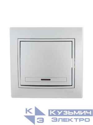 Выключатель 1-кл. СП Mira 10А IP20 с подсветкой со вставкой сер. метал. LEZARD 701-1010-111