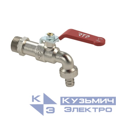 Кран шаровой водоразборный ручка рычаг латунь наружн./наружн. резьба 1/2х1/2дюйм-14 никель RTP 34659