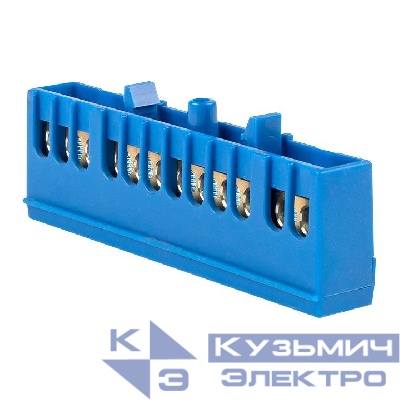 Шина нулевая N 6х9 12 отверстий синий изолированный корпус на DIN-рейку латунь PROxima EKF sn0-63-12-ib