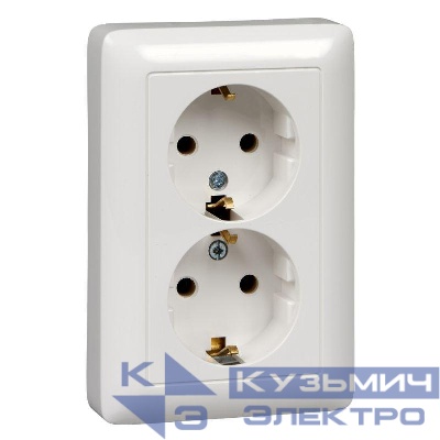 Розетка 2-м СП Хит 16А 250В с заземл. без защ. шторок бел. SE RS16-236-B