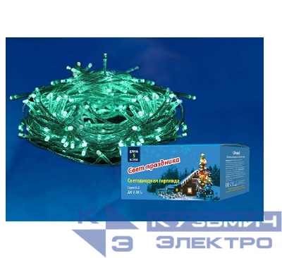 Гирлянда светодиодная ULD-S0500-050/DTA GREEN IP20 5м с контроллером 50 светодиодов зел. провод прозр. Uniel UL-00005760