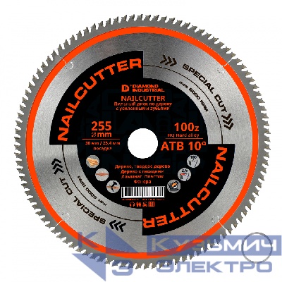 Diamond Industrial Диск пильный по дереву с усиленными зубьями 255х30/25,4 мм Z=100 АТВ 10 NailCutter DIDNC255Z100