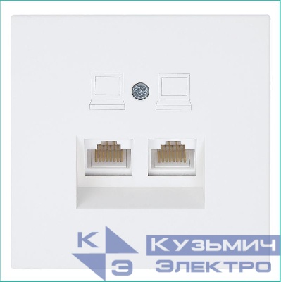 Розетка компьютерная 2-м СП RJ45 FD кат.5E с накладкой механизм бел. матов. soft touch Jasmart FD6106PWM