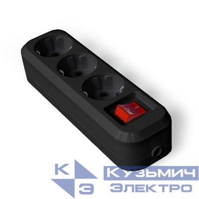Колодка удлинителя 3-м с заземл. с выкл. АБС-пластик черн. UNIVersal 1310