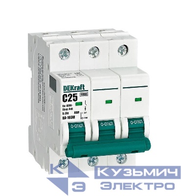 Выключатель автоматический модульный 3п C 25А 6кА ВА-103M без теплозащиты DEKraft 12522DEK