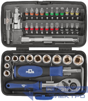 Мини-набор инструмента (биты; головки; вороток; удлинитель) 38шт пластиковый кейс MOS 65000М