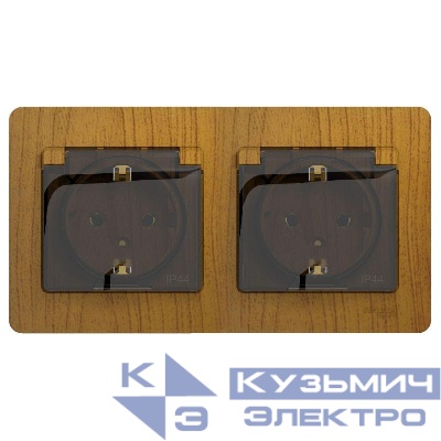 Розетка 2-м СП 2мод. Glossa 16А IP44 с заземл. защ. шторки в сборе дерево дуб SE GSL000547