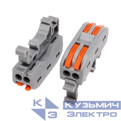 Клемма строительно-монтажная СМК проходная 222-422D 2п 0.08-4кв.мм с креплением на DIN-рейку сер. (уп.5шт) Rexant 07-5239-05