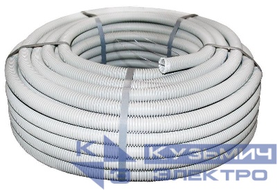 Труба гофрированная ПВХ d25мм с протяжкой сер. (уп.50м) Plast PROxima EKF tg-z-25