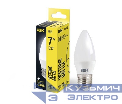 Лампа светодиодная 7Вт C35 свеча 4000К нейтр. бел. E27 230В IEK LLE-C35-7-230-40-E27