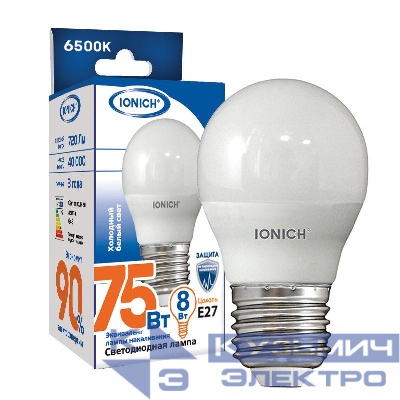 Лампа светодиодная ILED-SMD2835-G45-8-720-220-6.5-E27 (1321) IONICH 1609