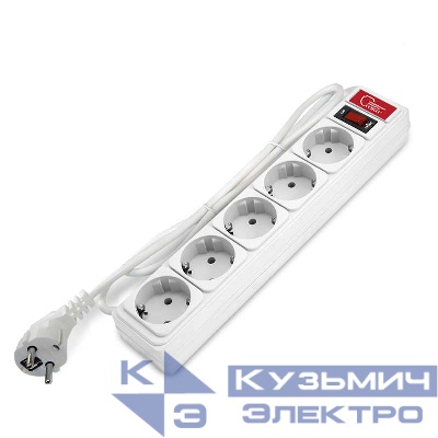 Удлинитель с сетевым фильтром 5х1.5м 10А IP21 ПВС 3х0.75 бел. Союз 1324