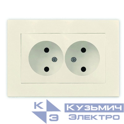 Розетка 2-м СП Афина 16А IP20 без заземл. в сборе сл. кость (ivory) Universal A0102-I