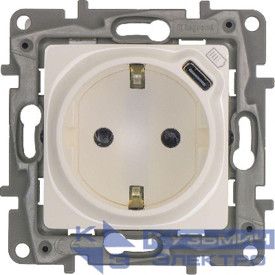 Розетка USB C Etika 16А 250В 1500мА 7.5Вт с заземл. защ. шторки безвинт. зажимы бел. IEK 672288