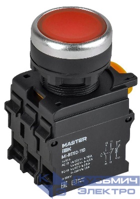 Кнопка d22мм 1НО+1НЗ MASTER с подсветкой красн. IEK MI-BT60-11D-3-12-K04