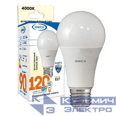 Лампа светодиодная ILED-SMD2835-A60-14-1100-230-4-E27 A60 14Вт E27 4000К нейтр. бел. IONICH 1623