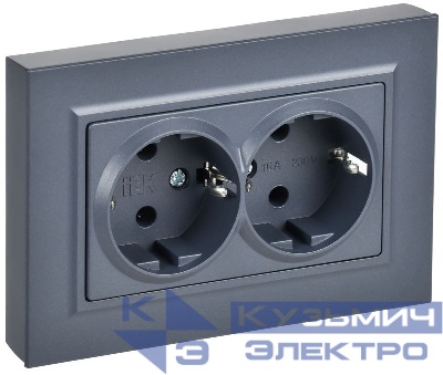 Розетка 2-м СП BRITE РСПл12-3-БрМ 16А в сборе с заземл. без защ. шторок плоская маренго IEK BR-R27-16-K35-F