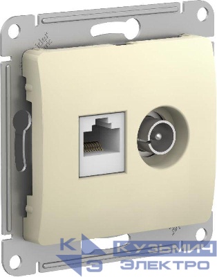 Розетка компьютерная + телевизионная 2-м Glossa RJ45 кат.5E + TV механизм беж. SE GSL000289