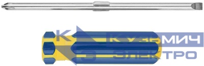 Отвертка с переставным жалом CrV сталь пластиковая ручка 6х70мм PH2/SL6 син.-желт. FIT 56218