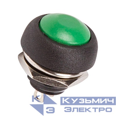 Выключатель-кнопка 250В 1А (2с) OFF-(ON) Б/Фикс зел. Micro (PBS-33В) Rexant 36-3053