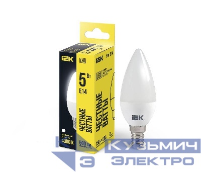 Лампа светодиодная 5Вт C35 свеча 4000К нейтр. бел. E14 450лм 230-240В IEK LLE-C35-5-230-40-E14