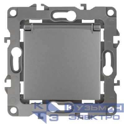 Розетка 1-м СП Эра12 12-2103-12 16А IP20 16AX 250В 2P+E Schuko защ. шторки с крышкой механизм графит Эра Б0019327