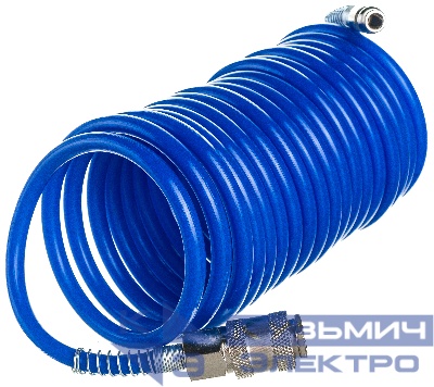 Шланг спиральный синий с быстросъемными соединениями 5*8мм, 5м