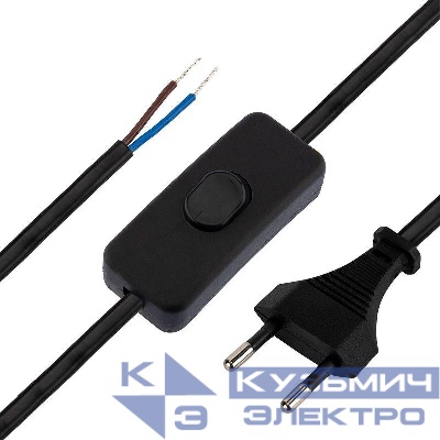 Шнур сетевой 1.8м с выключателем ШВВП 2х0.75 черн. Rexant 11-1134