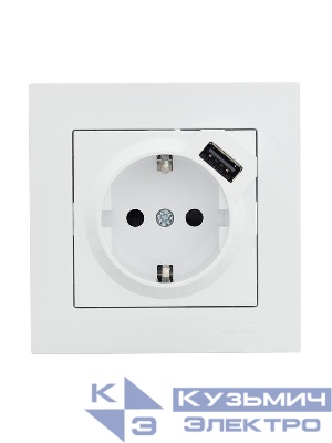 Розетка 1-м СП Vesna с заземл. с заряд. устройством USB механизм бел. LEZARD 742-0288-181