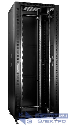 Шкаф монтажный телекоммуникационный 19дюйм напольный для распред. и серверного оборудования 42U 800х800х2055мм (ШхГхВ) передняя стеклянная и задняя сплошная металлическая двери ручка с замком SH-05C-42U80/80-BK RAL 9004 черн. Cabeus 8577c