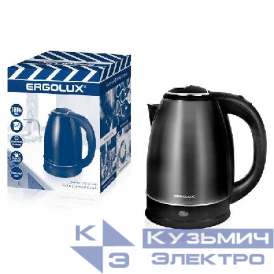 Чайник ELX-KS05-C02 1.8л 220-240В 1600Вт нерж.сталь черн. ПРОМО Ergolux 14925