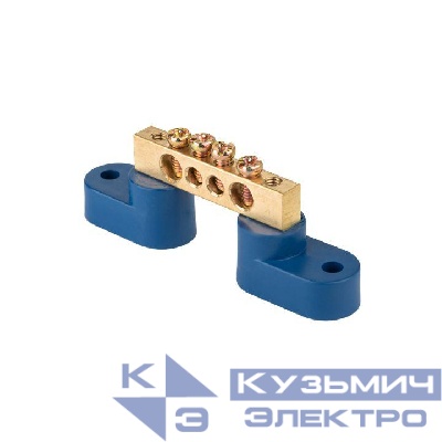 Шина нулевая N 8х12 4 отверстия 2 синих угловых изолятора латунь PROxima EKF sn0-125-04-2