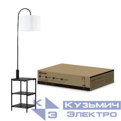 Светильник ТНО 08КВ-Е27USB-WB USB-C напольн. под лампу этажерка бел. абажур/черн. корпус IN HOME 4690612060392