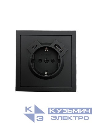 Розетка 1-мест. с/з Type-C+USB разъем СП ZIMA IP20 черн. бархат LEZARD 704-4288-181TC