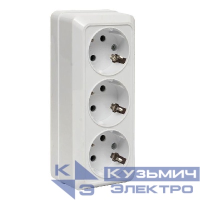 Розетка 3-м ОП Рим 16А IP20 с заземл. бел. EKF ENR16-228-10